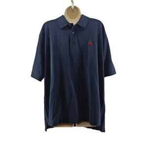 PERLIS Navy Blue Short Sleeve Cotton Polo Shirt Mens Large Crawfish Logo